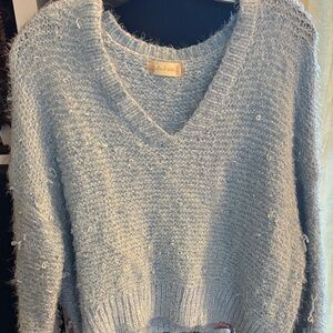 Altar'd State Cozy V-Neck Sweater - Light Blue